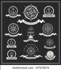 Vintage nautical labels. Vector design set