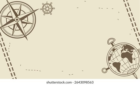 Vintage Nautical Map Background with Compass and Globe Illustration