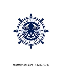 Vintage Nautical Octopus Kraken Logo Emblem Template Vector