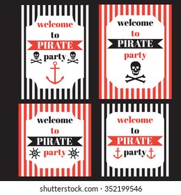 vintage nautical pirate party invitation, nautical marine sailor elements vector