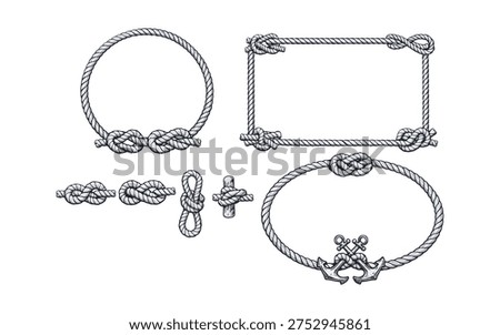 Vintage Nautical Rope Frames and Knots with Anchors Marine Rope Borders and Decorative Sailor Knot Elements Vector Set