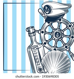 vintage nautical seashell wheel card