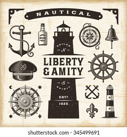 Vintage nautical set. Editable EPS10 vector illustration with transparency.