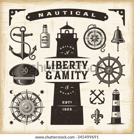Vintage nautical set. Editable EPS10 vector illustration with transparency.