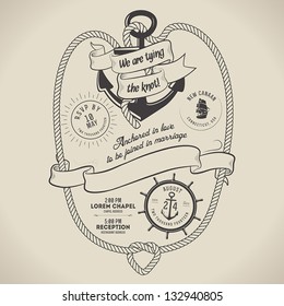 Vintage nautical themed wedding invitation with place for text