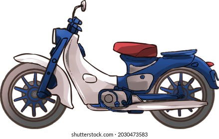Vintage Navy blue Motorcycle in anime style, Hand drawn colored vector illustration  