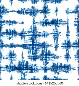 Vintage Navy Textile Seamless Pattern. Messy Cloth Texture. Grunge brushstrokes Pattern. Indigo Fashion Print Design. Geo Vintage Texture.