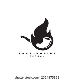Vintage negative space fire flame smoking pipe cigarette logo design for your brand or business