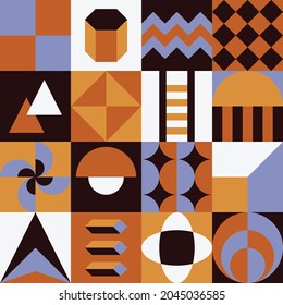 Diseño de fondo de patrones neogeométricos vintage - ilustración de afiches de portada de bauhaus de estilo urbano para empaque, papel de envoltura, tela, papel tapiz, banner web, decoración y más.