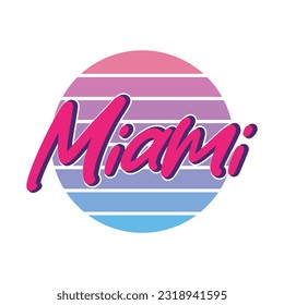 Vintage Neon Colors Style Miami Sunset Beach T Shirt Print Design.