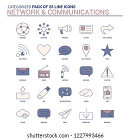 Vintage Network and Communication Icon set - 25 Flat Line icon set