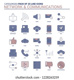 Vintage Network and Communication Icon set - 25 Flat Line icon set