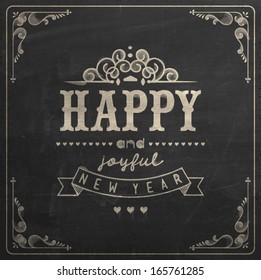 Vintage New Year Background With Typography On Blackboard With Chalk