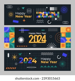 Vintage New Year Banner with Geometric Border