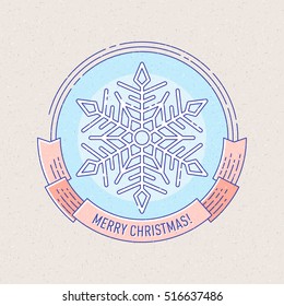 Vintage New Year and Christmas badge or labels with snowflake for greetings cards, gift tags, Christmas sale or web design. Thin lines. Template for card or invitation. Vector.
