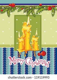 Vintage New year and Christmas card with candles.