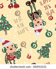 vintage new year pattern with monkey (vector)