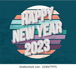 Vintage new year's eve card, Retro happy new year 2023 greeting vector template, New year wish postcard