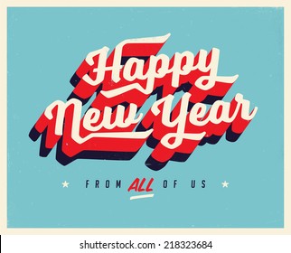 Vintage New Year's Eve Postcard - Vector EPS10. Grunge effects can be easily removed for a brand new, clean sign.
