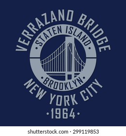 Vintage New York bridge typography, t-shirt graphics, vectors