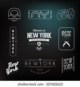 Vintage New York City Hipster Labels set. Diseño de vectores.