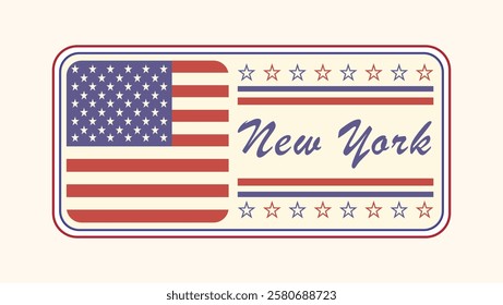  Vintage New York Nameplate with USA Flag Design