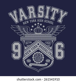 Vintage New York school typography, t-shirt graphics, vectors