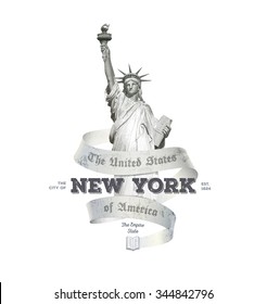 Viña Nueva York con gráficos de la Estatua de la Libertad para la impresión de camisetas| ilustración vectorial