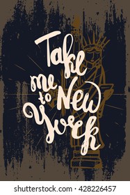 Vintage new york t-shirt design with hand lettering. Vector EPS10. Grunge effects. Hand Drawn Liberty Statue Vector Illustration.