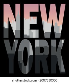 Vintage new york typography slogan with city skyline illustration print for graphic tee - t shirt - Vector