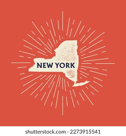 Mapa vintage de Nueva York, EE.UU. con textura y emblema de grunge. Viñeta de Nueva York para camiseta. Diseño de moda Hipster. Ilustración del vector