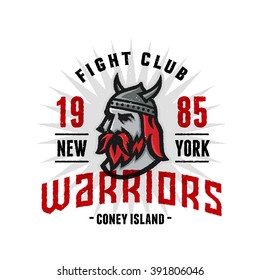 Vintage New York Warriors Fight Club Tshirt Apparel Fashion Print. Retro Hand Made Tee Graphics. Old School Americana Style. Athletic Department Aesthetics. Classic Sport Logo. Viking's Head.