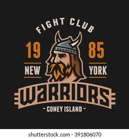 Vintage New York Warriors Fight Club Tshirt Apparel Fashion Print. Retro Hand Made Tee Graphics. Old School Americana Style. Athletic Department Aesthetics. Sport Logo. Viking's Head. Dark Version.