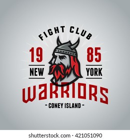 Vintage New York Warriors Fight Club Tshirt Apparel Fashion Print. Retro Hand Made Tee Graphics. Old School Americana Style. Classic Sport Logo. Viking's Head. Untextured Version