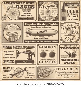 Vintage newspaper banners and advertising labels vector set. Newspaper advertising, press media paper vintage illustration