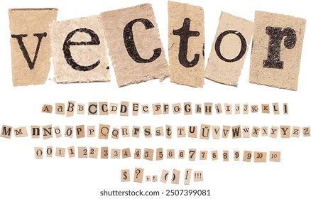 Vintage Newspaper Cutout Letters Numbers Ransom Vector