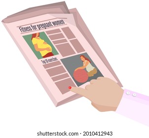 Vintage newspaper of fitness for pregnant women. News articles newsprint magazine old design. Printing text preess. Brochure newspaper pages with headline. Paper retro journal vector grunge template