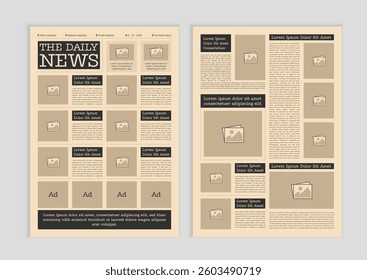 Vintage newspaper layout template design. Editable newspaper with old style. Newspaper design and the daily newspaper with text and picture placeholder