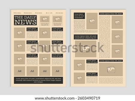 Vintage newspaper layout template design. Editable newspaper with old style. Newspaper design and the daily newspaper with text and picture placeholder