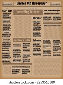 Vintage newspaper. News articles, newsprint magazine old design. Brochure newspaper pages with headlines. Paper retro journal vector grunge template. Old newspaper with columns of text