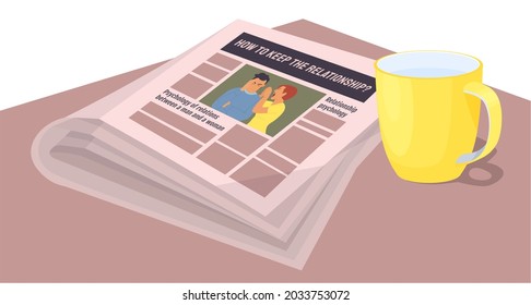 Vintage newspaper of relationship psychology. News articles newsprint magazine old design. Printing text in preess. Brochure newspaper pages with headline. Paper retro journal vector grunge template