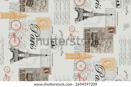 Vintage Newsprint  Postmark Pattern Background