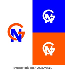 Monograma de la letra inicial de NG,GN,G,N con color naranja y azul
