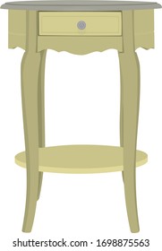 The Vintage Night Table Isolated On White Background. The Bedside Night Stand Vector Drawing. The Bedroom Furniture Vector Illustration