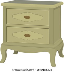Ilustración vintage del vector de mesa nocturna. El Dormitorio De La Noche De La Cama. Mobiliario De Dormitorio Aislado En Fondo Blanco
