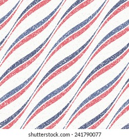 Vintage noisy textured diagonal wavy striped background. Seamless pattern. Vector.