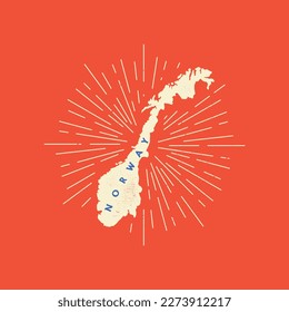Vintage Norway map with grunge texture and emblem. Norway vintage print for t-shirt. Trendy Hipster design. Vector illustration