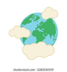 Vintage nostalgia cartoon earth globe. Environment friendly or recycle concept illustration. Simple retro 70s vector icon for poster, banner, graphic print