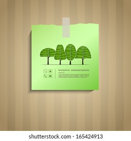 Vintage note paper and abstract trees symbol stick cardboard paper texture background - Vector illustration