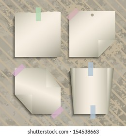Vintage note papers stick on cardboard paper background - Vector illustration